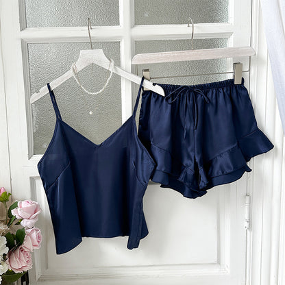 DNL women's suspenders pajamas cool and comfortable loose outfit two-piece pajamas