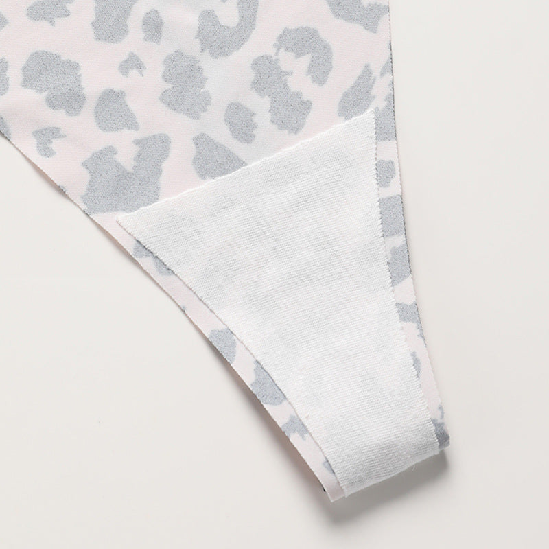 Animal pattern seamless Ice Silk yoga invisible T-shaped panties cotton crotch one piece T-back
