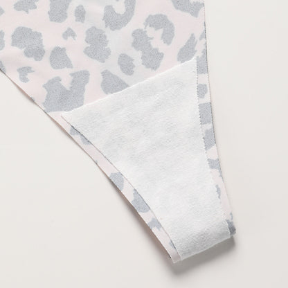 Animal pattern seamless Ice Silk yoga invisible T-shaped panties cotton crotch one piece T-back