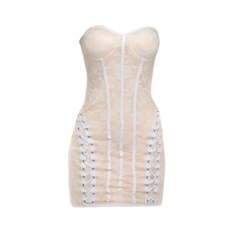 SXR K6D04315A spring sexy lace slim-fit sheath tube top dress