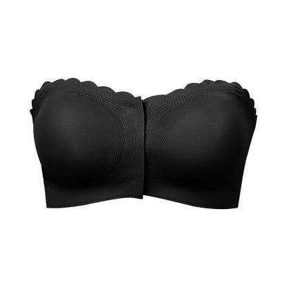 Seamless wavy edge non-slip anti-exposure tube top front buckle for underwear side adjustable push up wireless bra