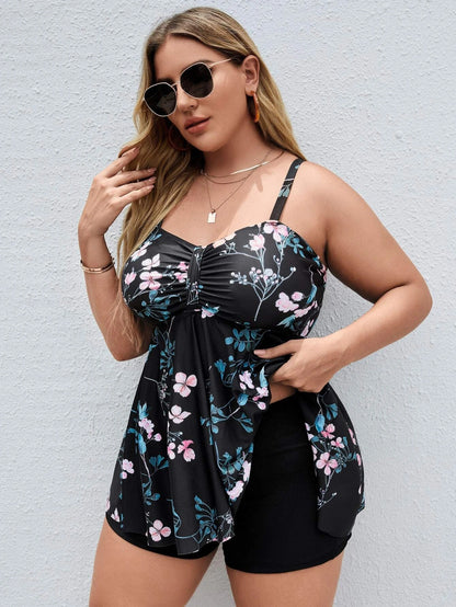 LF (L-4XL) 2026 women's split color printing swimsuit plus size