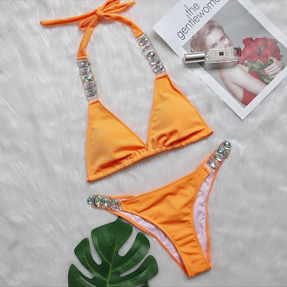 Bikini plain women's split strap luxury diamond sexy metal chain accessories
