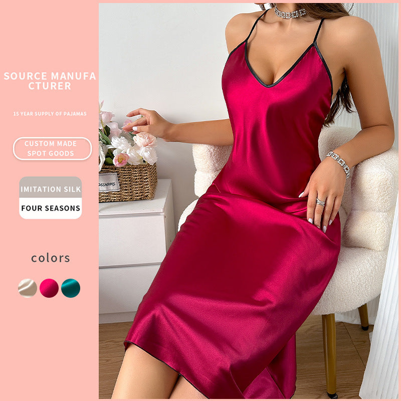 DNL slip nightdress artificial silk female backless slip dress
