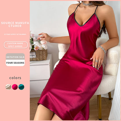 DNL slip nightdress artificial silk female backless slip dress
