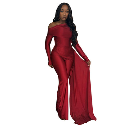 DZHT Q25JP441 long sleeve tight fashion off shoulder jumpsuits
