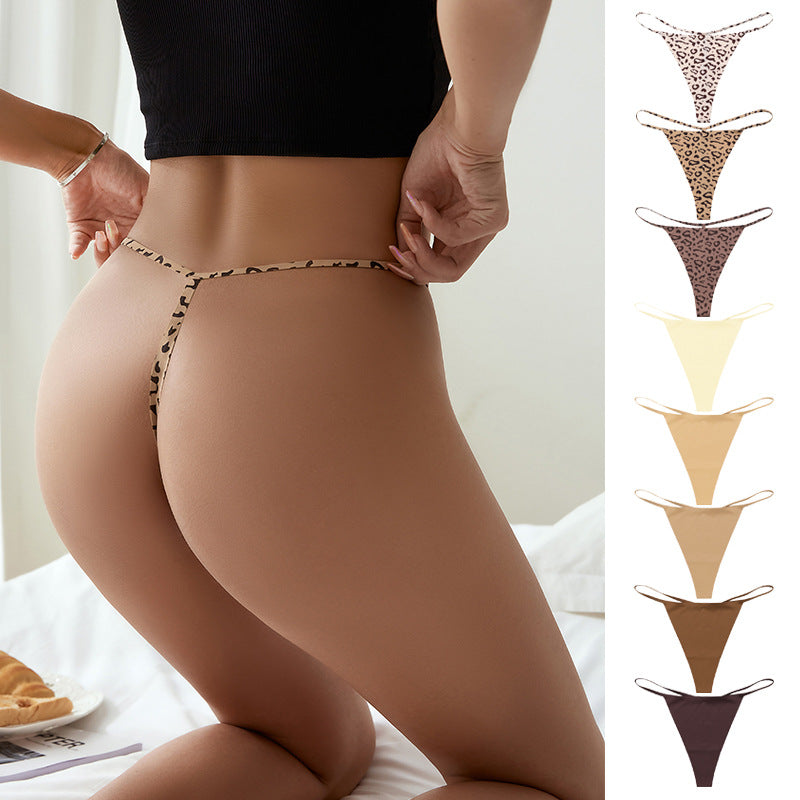 Low waist T-shaped panties seamless Ice Silk plus size a rope underwear animal pattern sports quick-drying T-back