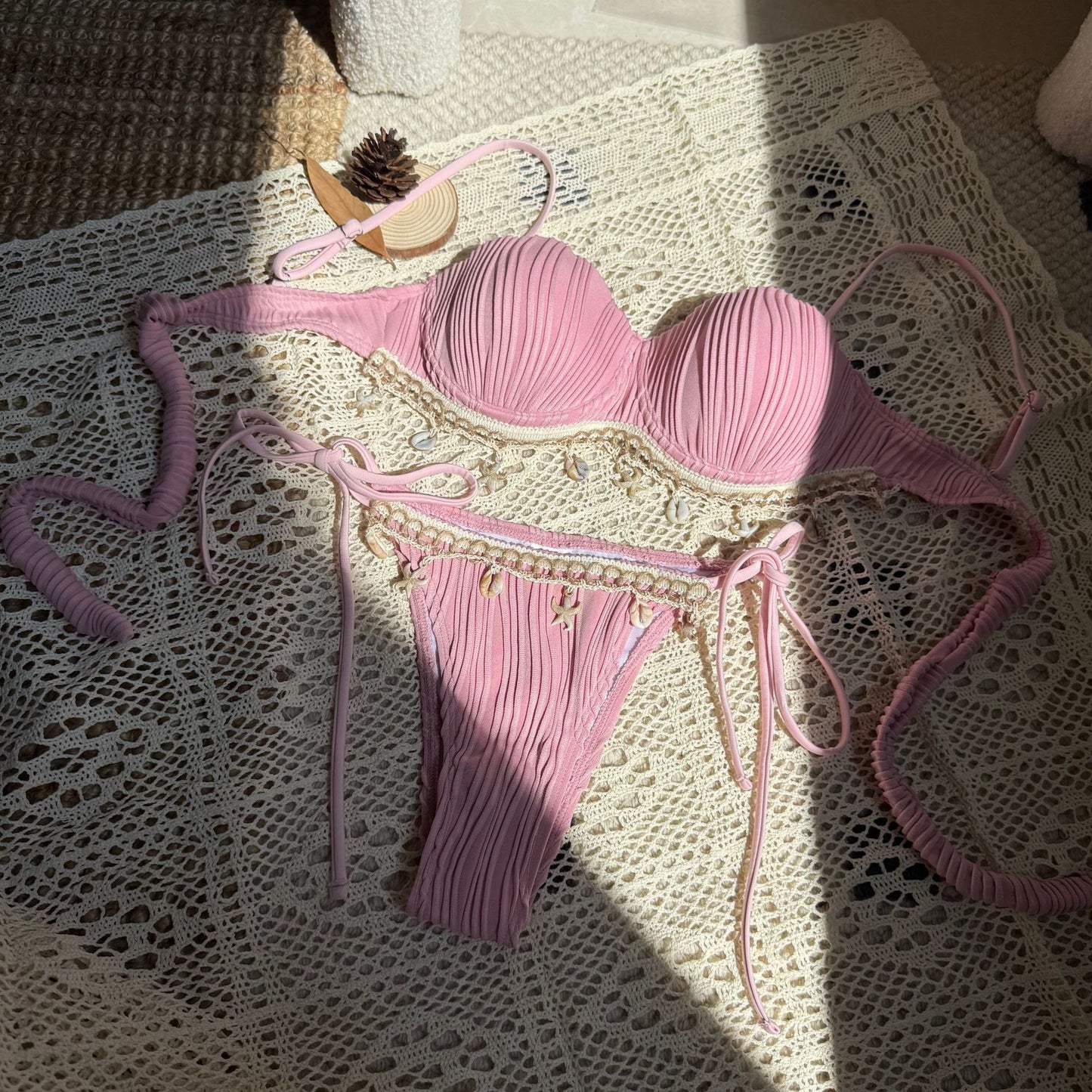(4 days ready to ship) SY shell petal hard bag split swimsuit bikini