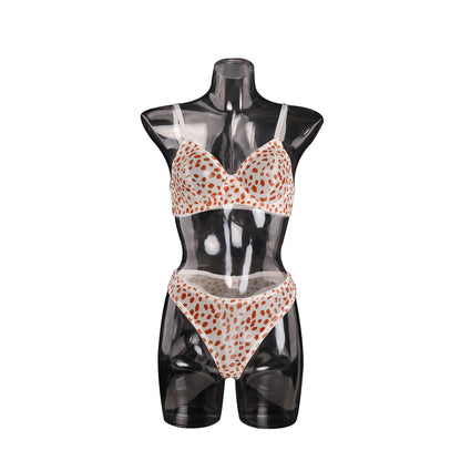 Printed leopard print underwear bra set with steel ring