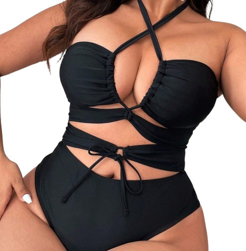 CL (L-4XL) swimsuit women's sexy cutout lace-up one-piece swimsuit bikini