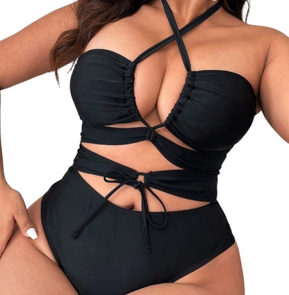 CL (L-4XL) swimsuit women's sexy cutout lace-up one-piece swimsuit bikini