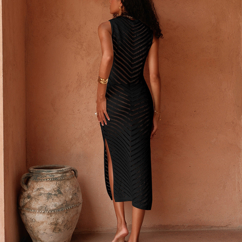 CYB knitted fitted waist sleeveless side slit skirt long skirt swimsuit blouse