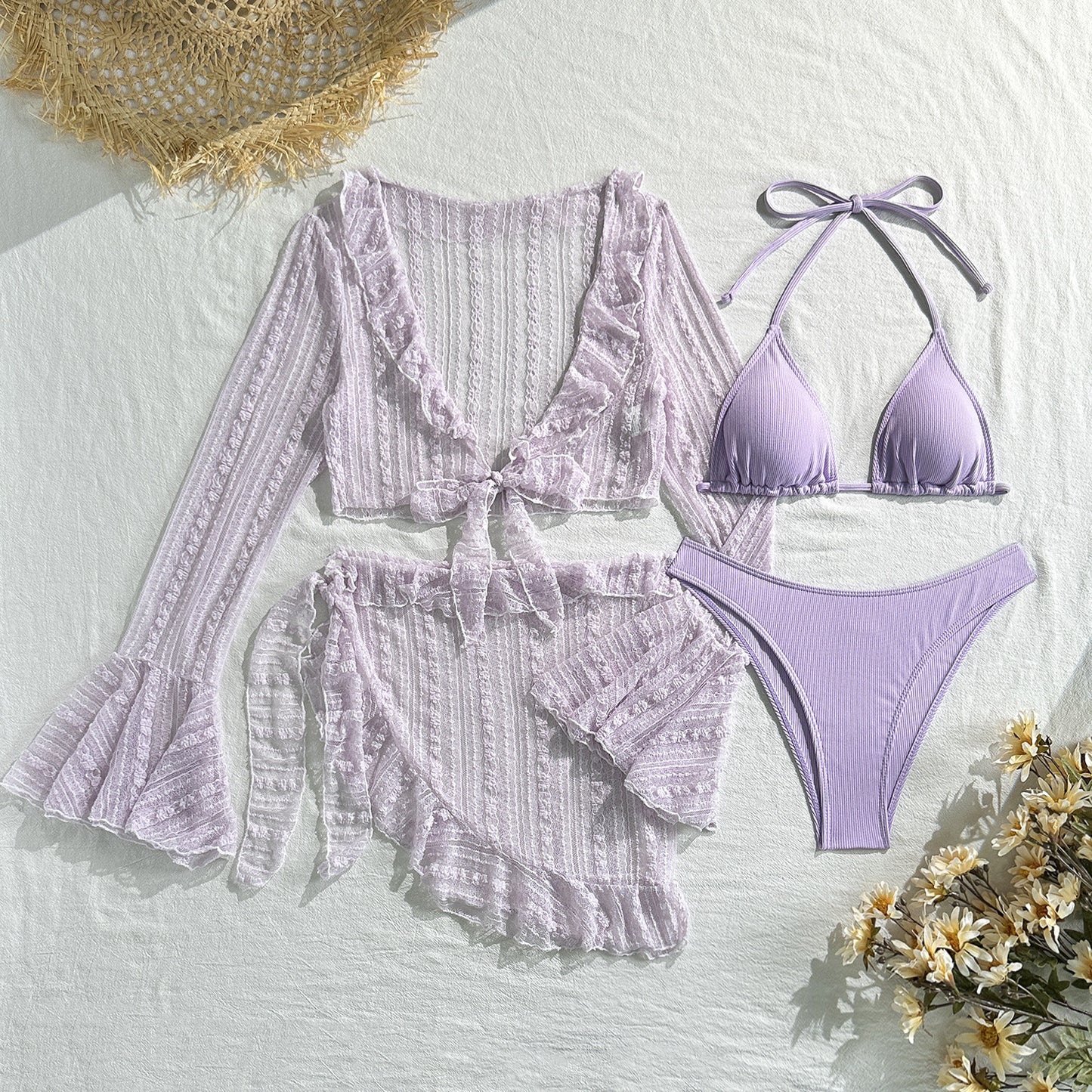 (4 days ready to ship) SY lace mesh four-piece bikini