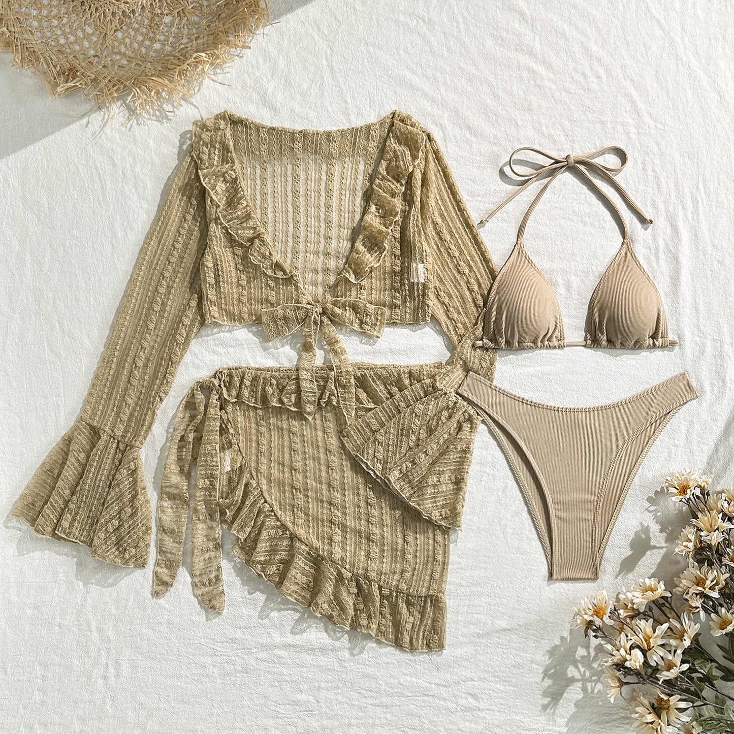 (4 days ready to ship) SY lace mesh four-piece bikini
