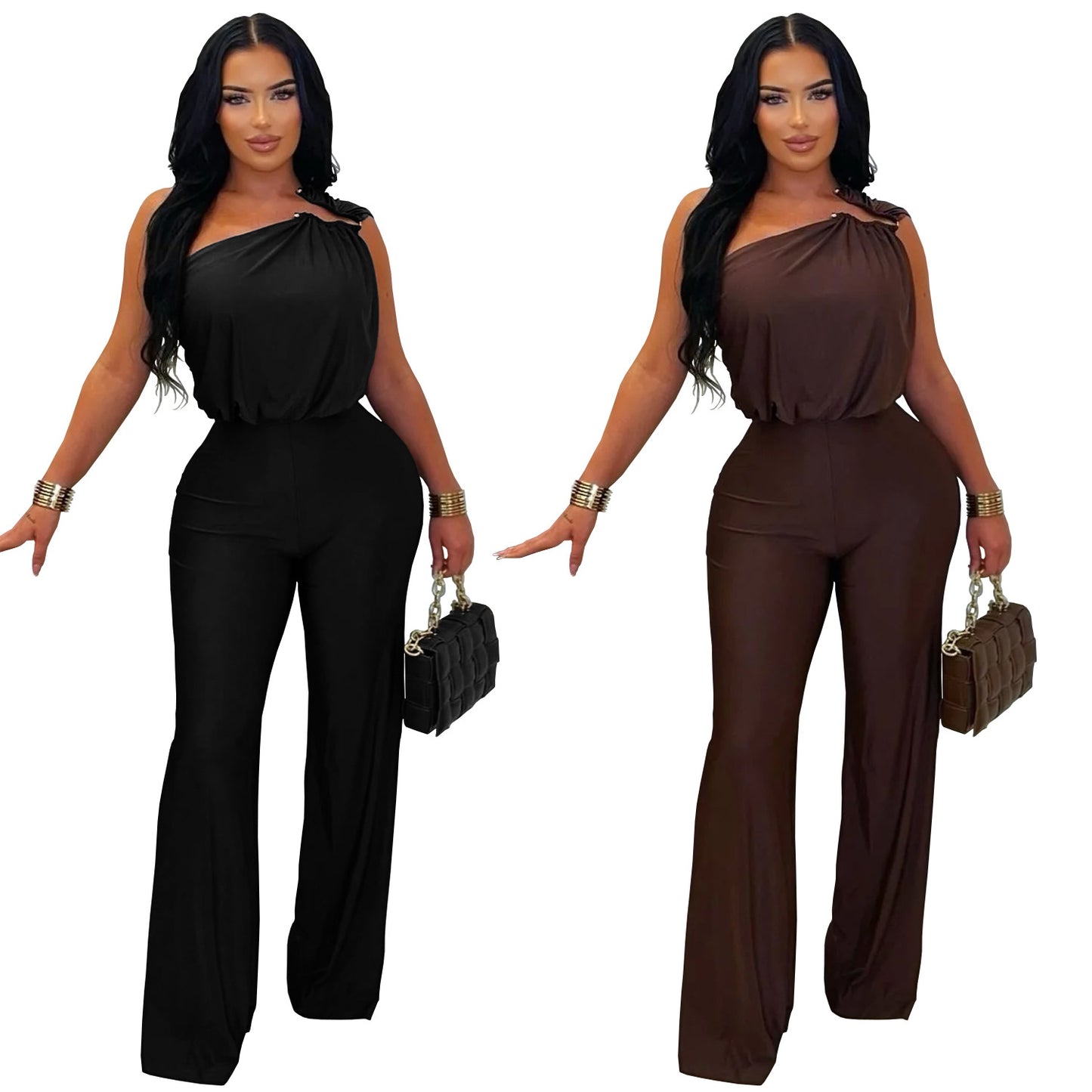 XYZ C7578 casual shoulder sleeveless sheath wide-leg jumpsuit