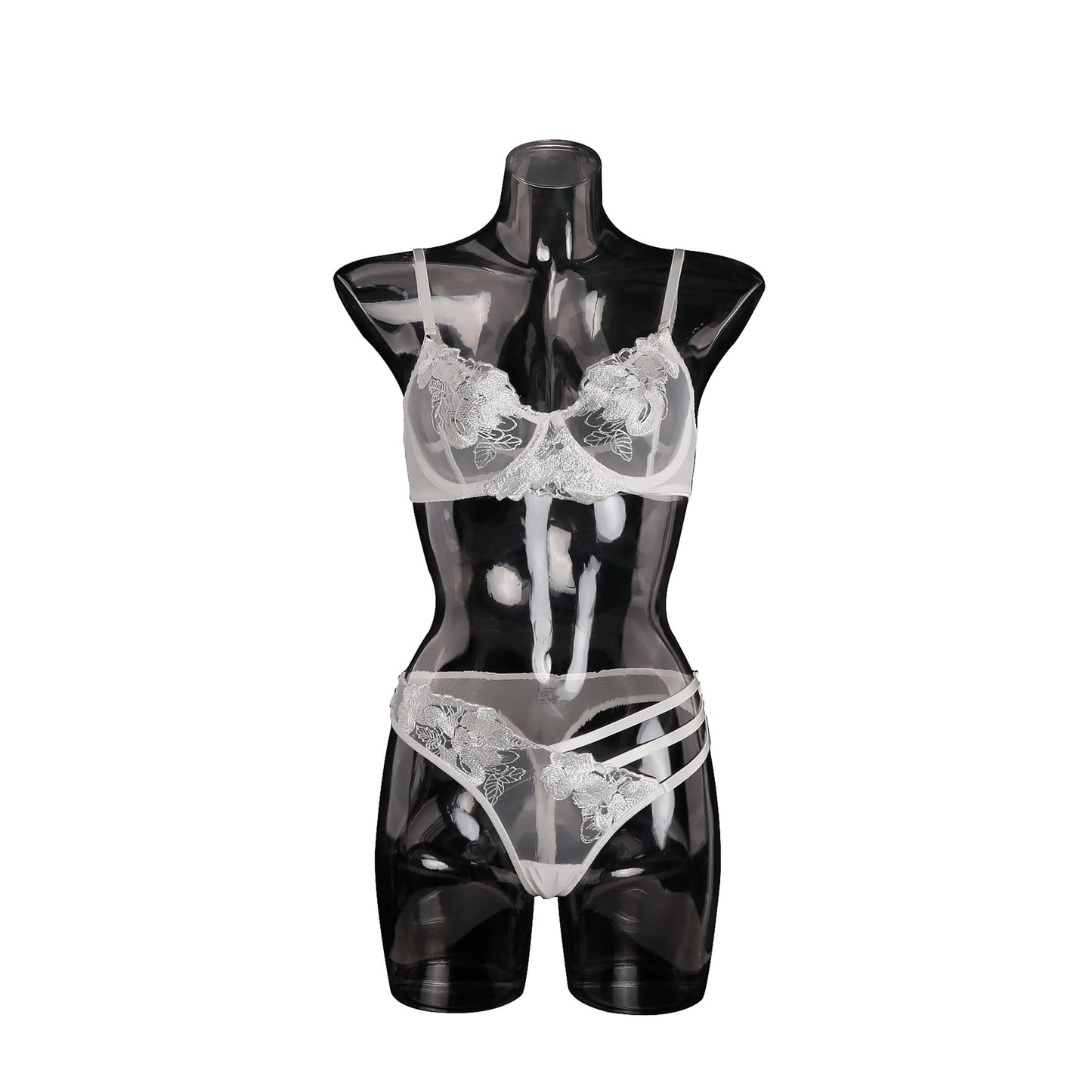 Thin embroidery bra set mesh flower sexy lingerie