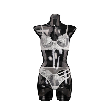 Thin embroidery bra set mesh flower sexy lingerie