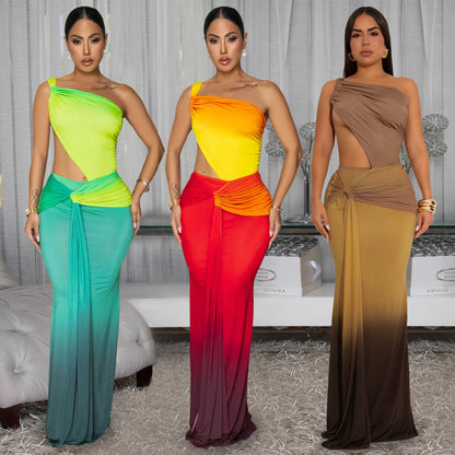 XYZ C7473 summer cross-shoulder bag arm gradient dress