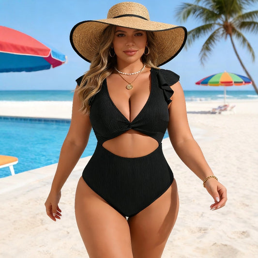 CL (L-4XL) 2026 one-piece high waist swimsuit female wooden ear waist hollow out
