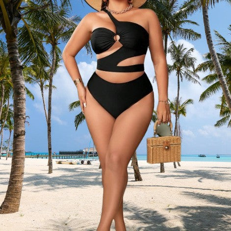 CL (L-3XL) sexy one-shoulder hollow split large size swimsuit bikini