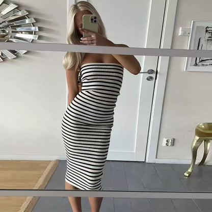 CYB striped texture tube top knitted dress women's summer beach dress hip skirt