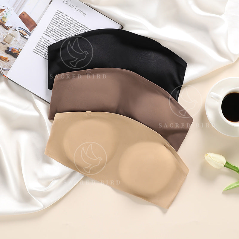 Strapless underwear non-slip band chest pad one-piece wrapped chest seamless wireless Ice Silk breathable quick-drying bra