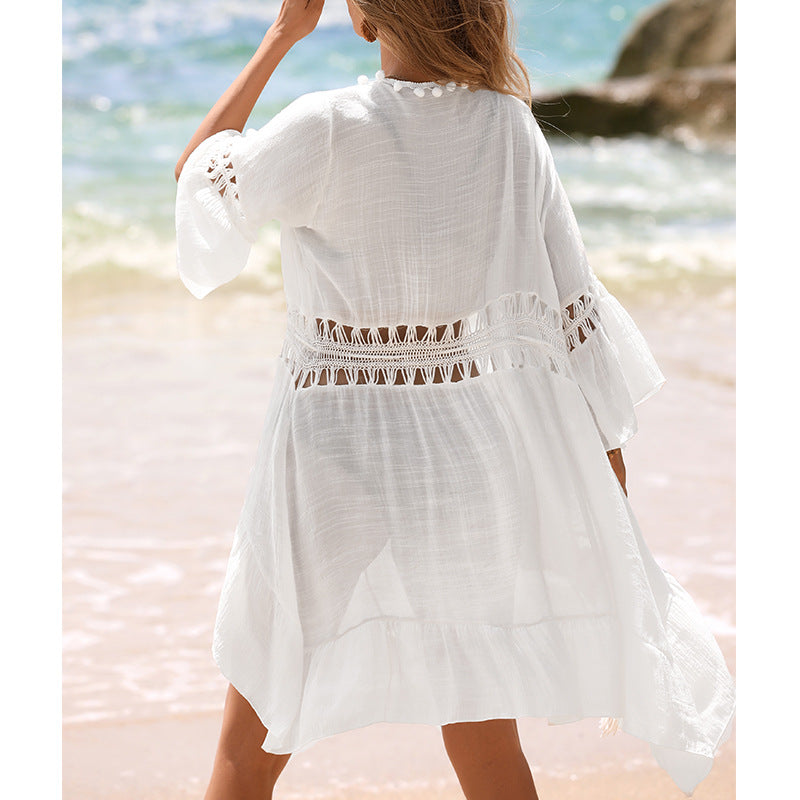 CYB deep V-neck knitted fitted waist beach sun protection blouse