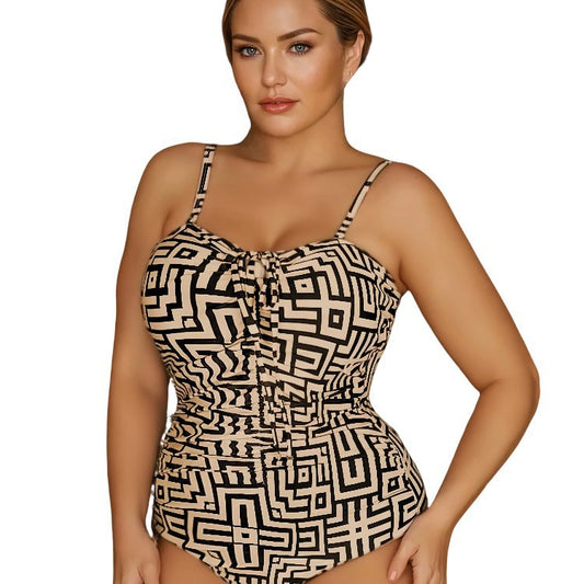 CL (L-4XL) plus size swimsuit detachable shoulder strap front chest drawstring women's one-piece bikini