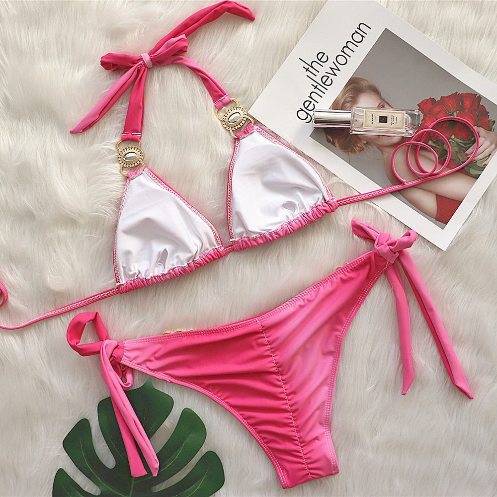 Bikini sexy gradient printing strap luxury crystal diamond