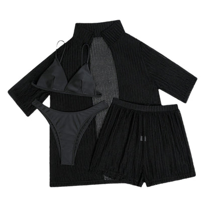 (4 days ready to ship) SY beach sun protection gauzy shirt shorts four-piece swimsuit