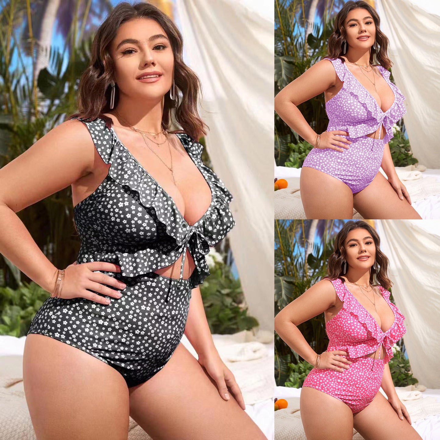 LF (L-4XL) women's one-piece color printing sexy swimsuit plus size