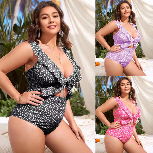 LF (L-4XL) women's one-piece color printing sexy swimsuit plus size