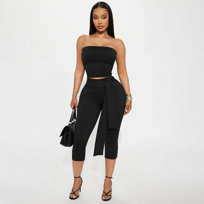 DZHT J25ST464 fashion tube top cropped pants strap suit