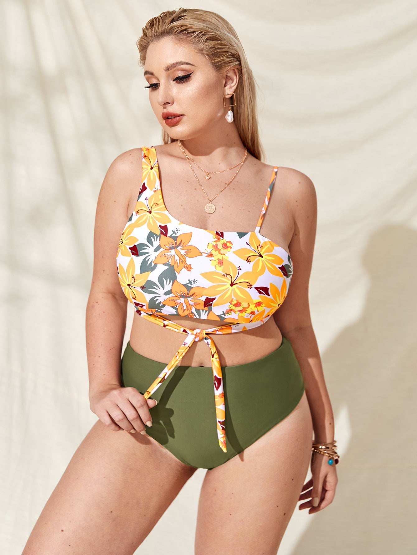 LF (L-4XL) swimsuit women's split sexy plus size floral