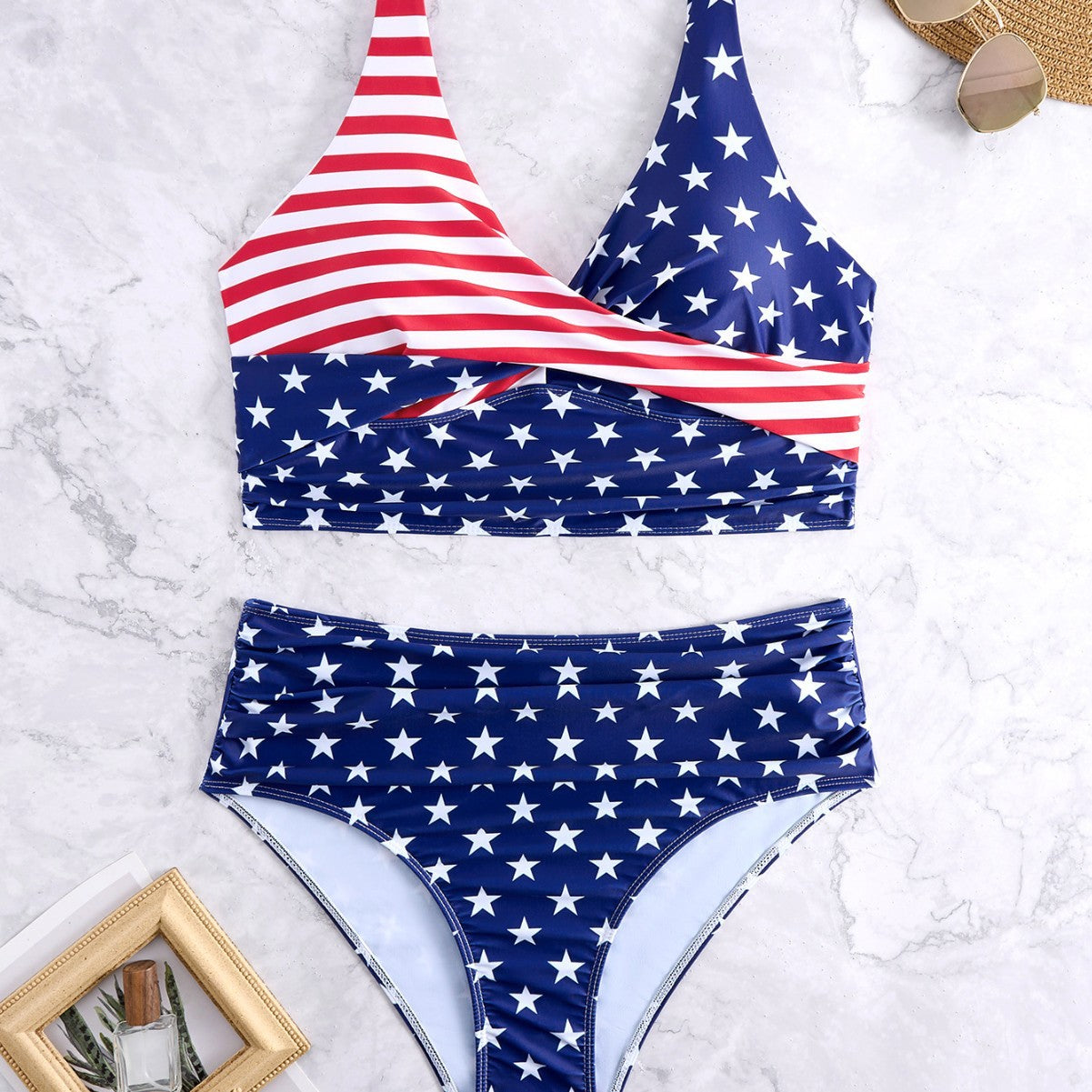 CL (L-4XL) plus size swimsuit digital printing high waist women's split bikini bikini