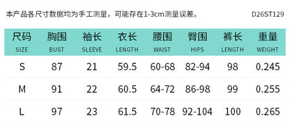 DZHT D26ST129 solid color round neck short sleeves T-shirt top tight trousers two-piece suit