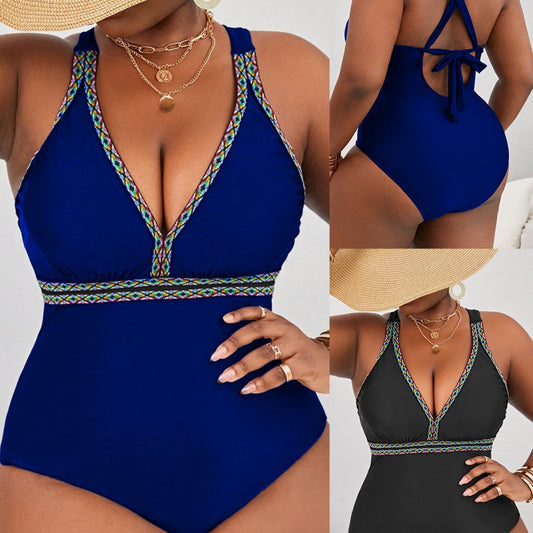 LF (L-4XL) bikini sexy suit one-piece solid color multi-color plus size swimsuit