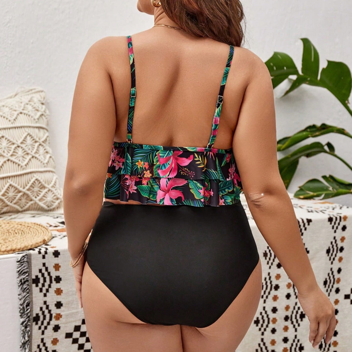 LF (L-4XL) bikini sexy suit split color printing plus size swimsuit