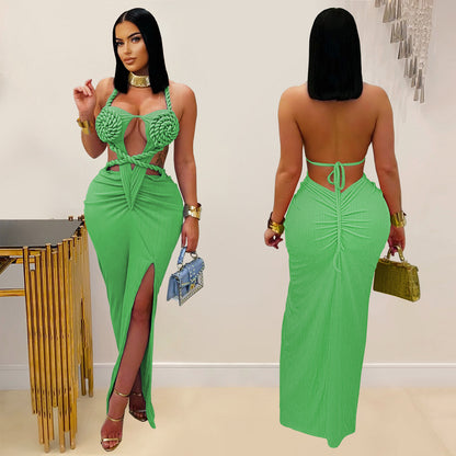 XYZ C7407 knitted halter backless dress
