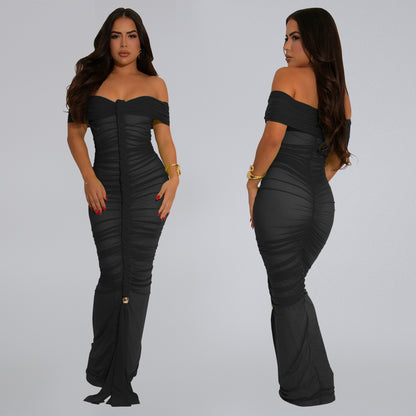 XYZ C7406 elegant mesh pleats slim-fit sheath dress