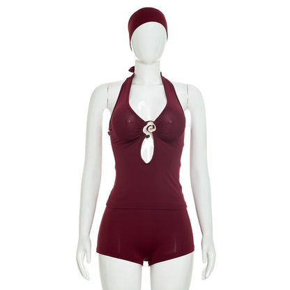 DZHT D26ST195 hair band halter lace-up Sling Top tight shorts two-piece suit