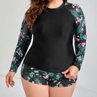 CL (L-4XL) printed large size swimsuit women's two-piece set boxer beach hot spring
