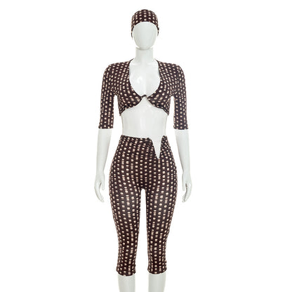 DZHT Y26ST229 deep V polka dot long sleeve slim fit hot girl printing suit
