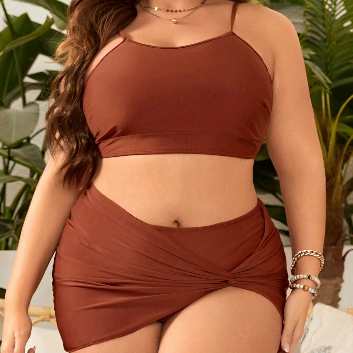 LF (L-4XL) bikini sexy suit split solid color plus size swimsuit