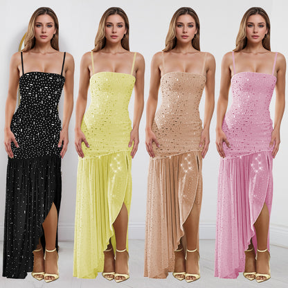 XYZ C7396 summer rhinestone sleeveless split dress