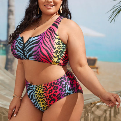 LF (L-4XL) 2026 swimsuit women's split leopard print plus size bikini