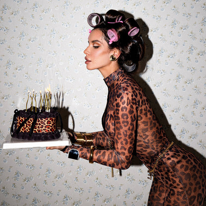 SXR winter leopard print top high waist bootcut pants suit