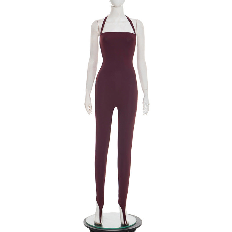 DZHT J25JP486 summer tight rope backless step-on jumpsuit