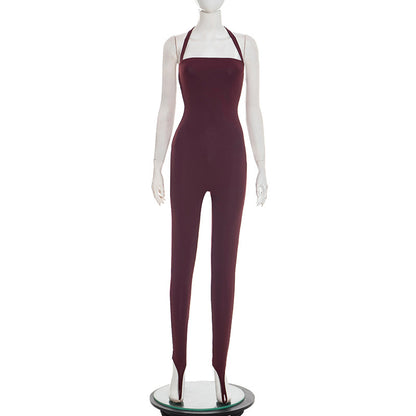 DZHT J25JP486 summer tight rope backless step-on jumpsuit