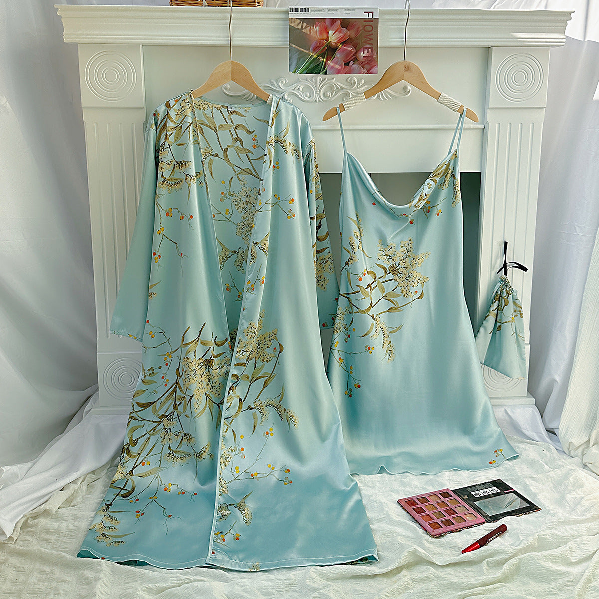 DNL printed small cherry emulation silk nightgown Ice Silk suspender skirt nightdress